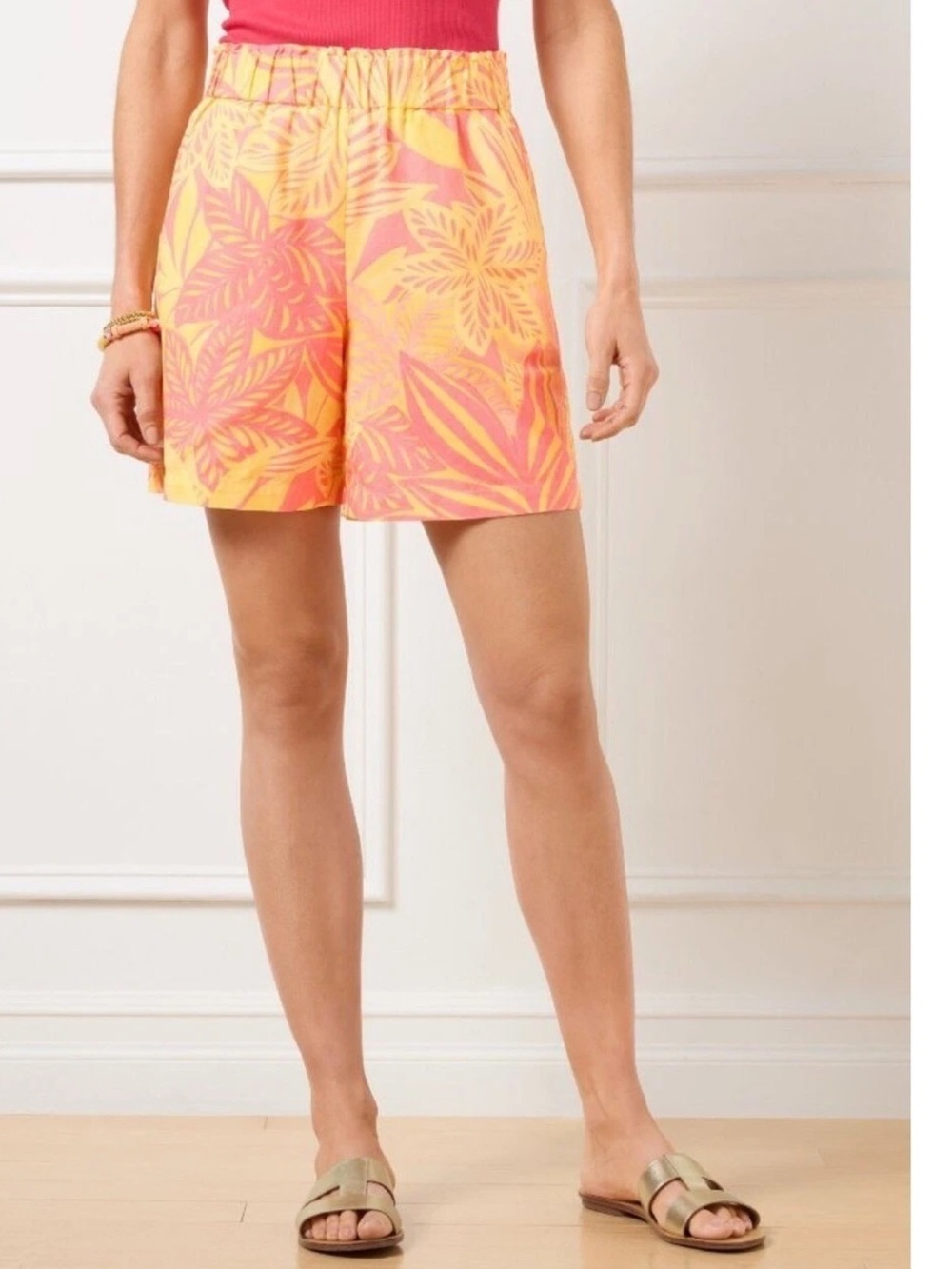 Talbots Pink & Yellow Floral Pull-On Linen Blend Shorts